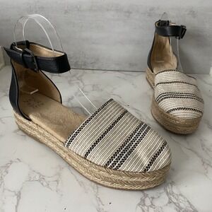 Naturalizer Espradrilles Sandals Sz 8.5M Leather Fabric Flat Summer Coastal‎